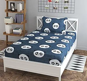 Filymore Panda Cartoon bedsheet for Kids Room Designer Microfiber Bedsheet for Single Bed Size 60 x 90 inches 1 Bedsheet + 1 Pillow Cover (Gray-White)