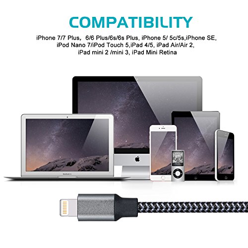 C  ble iPhone Chargeur iPhone Lightning -  Pack de 2  2m  Cable en Nylon Tress   Robuste avec Connecteur en Aluminium pour iPhone X 8 8 plus 7 7 Plus 