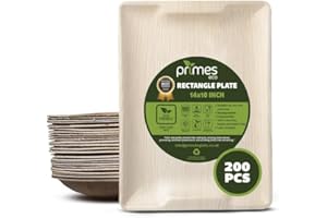 PRIMES ECO 200 PCS Disposable Palm Leaf Serving Trays, Large 14x10 Inch (35x25cm) Eco Friendly Biodegradable Platters for Party Food, Catering Trays & Serving Platters, Microwave Safe