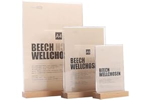 Z·Bling Porte Menu Restaurant,A4/A5/A6 Présentoir de Table Double Face Plastique Transparent pour Affiche,Mariage,Bar,Photo,Base en Bois