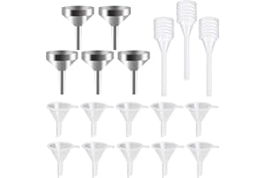 EMAGEREN 5 Packung Kleine Metall Trichter 10 Stück Mini Kunststoff Trichter Mini Trichter mit 3 Packung Mini Pipette zum Befüllen von Kleinen Mini Flaschen Containern Zerstäuber Parfüm Flüssigkeit