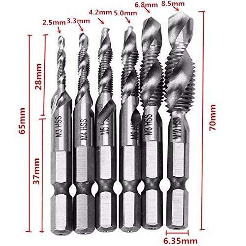 Mohoo Handgewindebohrer Maschinengewindebohrer Drill Bits Satz Edelstahl HSS (M3 M4 M6 M8 M10) Type A - 6