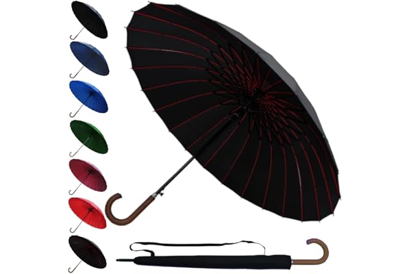 COLLAR AND CUFFS LONDON 95KPH Parapluie Canne Solide Tempete Homme Femme - 24 Baleines Resistant Vent Fort Automatique - Grande Taille XL - Poignée en Bois - Renforcé Avec Fibre de Verre