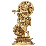 Statue Krishna Playing Flute Sculpture Figurine Hindu Decor Brass, H -5.5 Inch; L- 3 Inch;W- 2 Inch, Weight 860 Grams