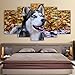 Produktbild QFQH Modern Wall Art Canvas HD Printed Frame Modular Pictures 5 Pieces Animal Husky Pet Paintings Home Decor Blue Eyes Dog Posters,111