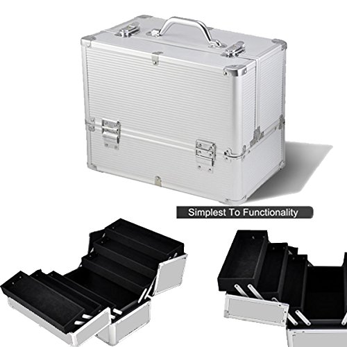 tinkertonk Professional Extra Large Space Aluminium Beauty Cosmetic&Makeup Case Toiletry Storage Nail Hairdressing Vanity Box Valentines Day Gift (Silver)