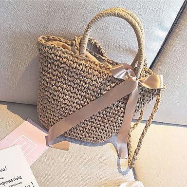 WZW Women Shoulder Bag Straw All Seasons Casual Round Without Zipper khaki