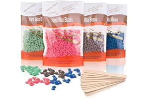 LEAFLAI Hard Wax Beads, 4 X 100G Painless with 10 Applicators, Professional Wax Beads for Eyebrow, Armpit, Bikini, Back, Chest, Legs, Painless Hair Removal, Christmas Gifts