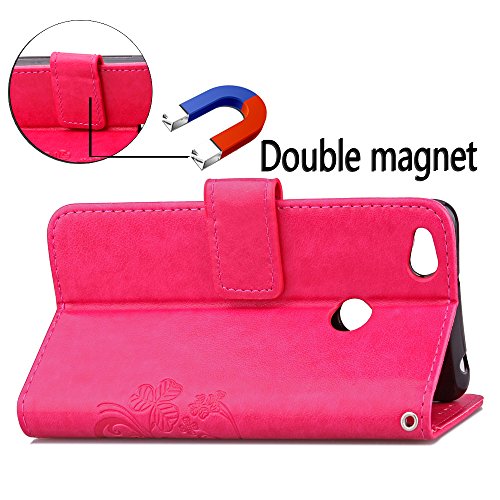 Nubia Z11 mini Hülle, ZTE Nubia Z11 mini Case,Cozy Hut Lucky Clover Muster Kunstleder Ledertasche Schutzhülle Case Tasche Cover Tasche for ZTE Nubia Z11 mini, Bunte Retro Muster Druck Buch-Stil Bookstyle Flip Magnetverschluss Brieftasche Geldbörse Wallet Kreditkarte ID Card Slots PU Leder Beschützer Haut Schutzfolie Schutzhüllen Case Tasche Hülle Etui Schale Ständer Hülle Case mit Weich TPU Innere Hülle Case für ZTE Nubia Z11 mini (5 Zoll) – Rose Red Clover - 6