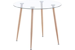 GOLDFAN Dining Table Glass Dining Room Table Round Kitchen Table with Metal Legs Modern Style Round Table for Living Room Office Kitchen 80 cm