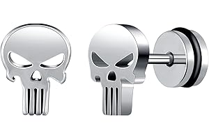 Yumilok Punk Style Stainless Steel Skull Earrings Studs for Men Creative Halloween Skeleton Ghost Head Cartilage Piercing Earrings with Screws Ear Buckles Accessories Novelty Jewellery for Youth