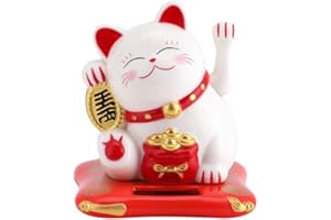 ‎NIKOU Nikou Winkekatze Glückskatze Solar Maneki Neko, Glückliche Katze Solarbetriebene Mini Katzen Reichtum Nette mit dem Winkenden Arm, Auto Dekor Begrüßen Wohnaccessoires (Weiß)