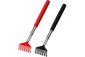 Morla 2 Pack Portable Extendable Back Scratcher, Metal Stainless Steel Telescoping Back Scratcher Tool, for Elders Men Women Kids, Tetractable Claw Metal Hand Massager Tool, Black and Red