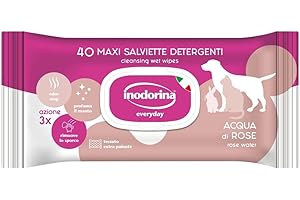 Inodorina Salviette per Cani, Gatti e Cuccioli Everyday (12 Confezioni da 40 Pezzi, Acqua di Rose) – Salviettine per Animali in Tessuto Resistente con Odor Stop – Azione idratante ed emolliente