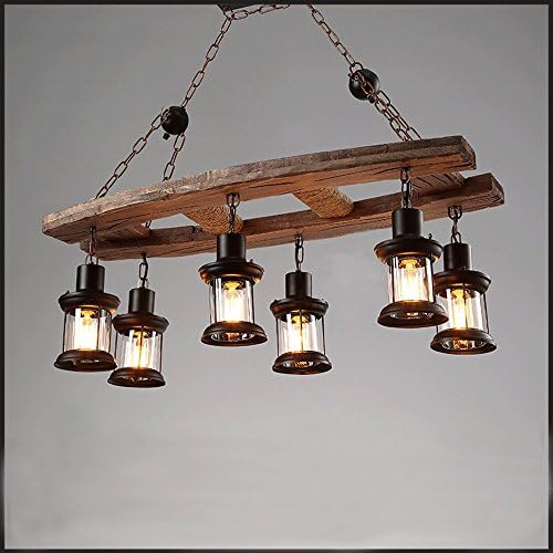 Design Hot Retro Wooden Nordic Family Style Iron Chandelier Ceiling Light Kerosene Lamp Living Room Pendant Light Restaurant Lights Led Light E27 * 6 (Not Included)