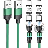 Magnetic Charging Cable 2 Pack 360°& 180° Magnetic Charger 3-in-1 Magnetic Phone Charger Cable USB C Charging Cable for iPhon