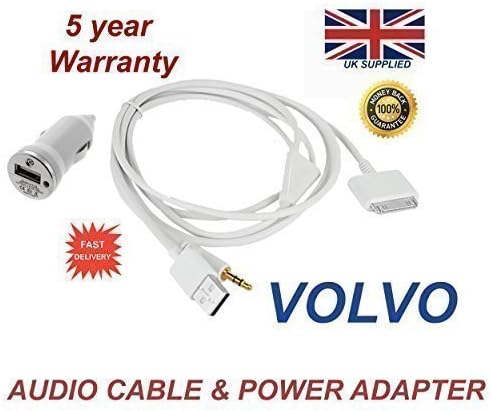 Volvo C30 C70 S40 S60 S80 V40 V50 V60 V70 XC60 XC70 XC80 IPHONE 3G 3GS 4G 4S IPOD USB & 3.5mm AUX PLUG & ADAPTER (IN WHITE)