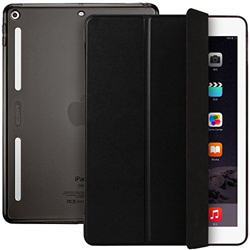 Neue iPad 9.7 2017 Hülle, ESR® Smart Case Auto Schlaf/Aufwachenen Funktion Cover Ledertasche mit Translucent Rücken Abdeckung (Silikon Rahmen + Hart PC Zurück) mit Kühlloch Schutzhülle für Neue iPad 9.7 Zoll 2017 (Schwarz)