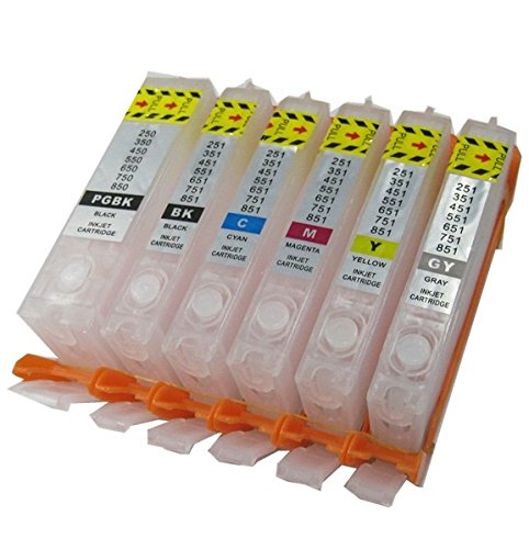 Wiederbefüllbare Quickfill / Fill-in Patronen mit Auto-Reset-Chips Canon PGI-570 + CLI-571 black, cyan, magenta, yellow und grey - 6 Patronen für Pixma MG 7700 Series, Pixma MG 7750, Pixma MG 7750 Series, Pixma MG 7751, Pixma MG 7752, Pixma MG 7753, Pixma TS 8000 Series, Pixma TS 8050, Pixma TS 8050 Series, Pixma TS 8051, Pixma TS 8052, Pixma TS 8053, Pixma TS 9000 Series, Pixma TS 9050, Pixma TS 9050 Series, Pixma TS 9055