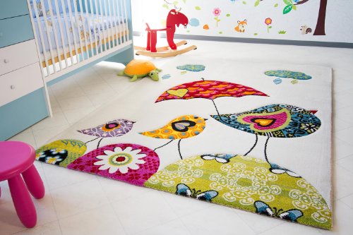 Kids Rug Little Carpet Childrens Collection Cute Colourful Bird Theo Design, Size 100x160 cm (3'3"x5'3")