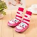 Moolecole Baby Girl Toddlers Kids Indoor Slippers Shoes Socks Moccasins NON SKID PINK STRIPED Cute Cat 15cm