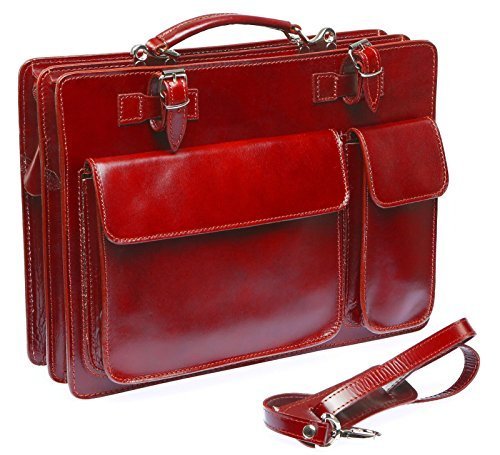 Bags4Less Leder Aktentasche Model: Mondial aus echtem Leder in Rot mit Nadelstreifen