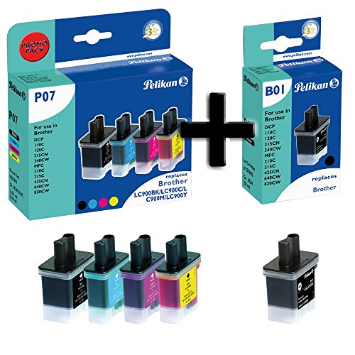 Pelikan P07 4+1 Promo Pack PLUS ersetzt Brother 2x LC900 BK,C,M,Y 2x20ml 3x14ml schwarz/cyan/magenta/gelb