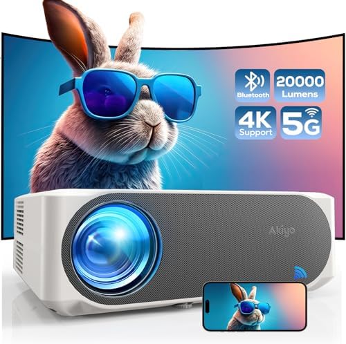 Proiettore 4K AKIYO 20000 Lumen WiFi 6 Bluetooth Full HD 1080P Outdoor Projector Funzione Zoom, Display 300 Pollici per Home Theater, Compatibile con TV Stick/HDMI/USB/iPhone/Android