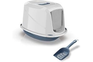 PATAM lettiera per gatti coperta con maniglia, filtro antiodore e paletta omaggio 45 cm x 36 cm x 31.5 cm Made in Italy – Comfort Mini Blu