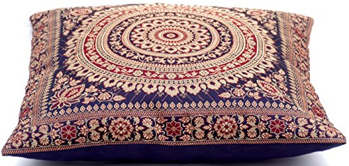 Dunkelblau Indische Seide Deko Kissenbezüge 40 cm x 40 cm, Extravaganten Design für Wohnzimmer und Schlafzimmer Dekor, Kissenhülle aus Indien. Angebot gültig solange der Vorrat reicht. - 4