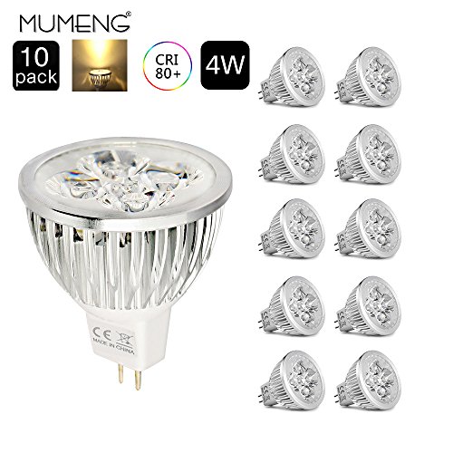 MUMENG Ampoule LED MR16, 3000K Blanc Chaud Non-Dimmable, AC/DC12V, 60° Angle d'Éclairage Ampoule Spot Light Lampe GU5.3 MR16 led, 400lm, Lot de 10 unités