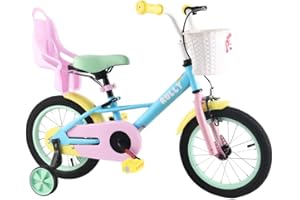 RULLY Bicicleta para Niñas de 12 a 16 Pulgadas (33-53 cm), para Edades de 2 a 7 Años – Bicicleta Infantil con Ruedas de Apoyo, Freno Contrapedal y Diseño de Arcoíris
