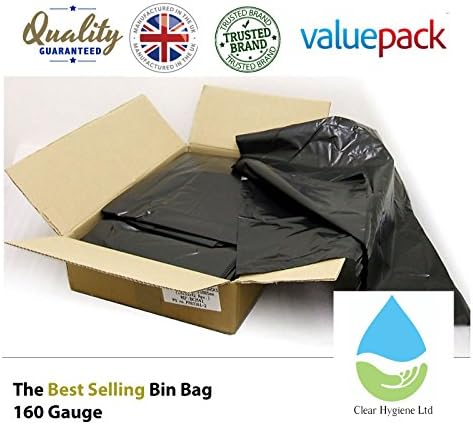 (CHL Only) ** Approx 9.1 Kg Per Box ** Heavy Duty Highest Quality 18 x 29 x 39 @ 160Gauge Black Bin Bags - Pack of 200