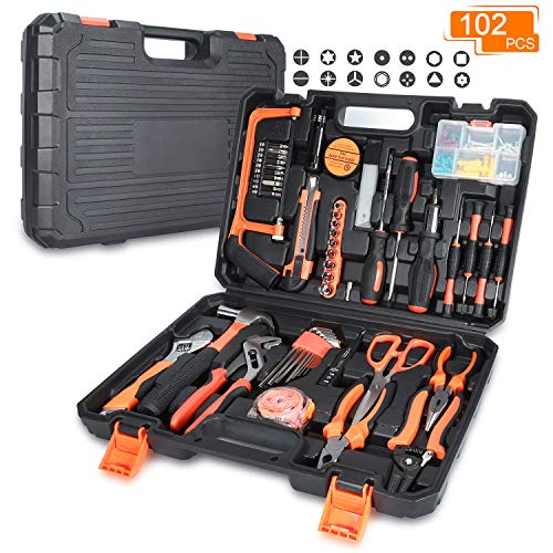 Maletín de Herramientas, 102 Kit Caja Herramientas Portátil Universal de Reparación Multifuncional Juego de Herramientas Con llaves de vaso,Martillo,Alicates,Destornilladores,Tacos,Tornillos,Metro