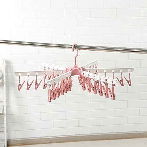 HFXDXR 2pce Coat Hanger, Clothes Hanger Foldable Magic Clothes Multi Hanger Space Saver, Folding Hook Rack, Organizer Laundry Drying Rack Multifunction Foldaway Hole Hook, , Pink