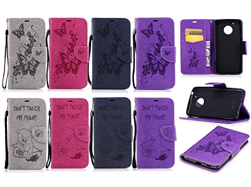 Motorola Moto G5 Hülle,Moto G5 Case,TOYYM PU Leder Flip Cover Wallet Case Bookstyle Brieftasche Tasche Schale Schutzhülle Vintage Blume Muster mit Standfunktion Karte Halter für Motorola Moto G5+1x Touch Pen(Color Random)+1x Staubschutz(Color Random)-Graue Blume - 5