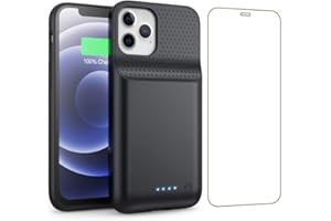 HETP Akku Hülle für iPhone 12/12 Pro, [10800 mAh] Wiederaufladbar Batterie Ladehülle Akku mit Schutzfolie, Tragbares Batterieladegerät Hülle Leistungsstarke Power Bank für iPhone 12/12 Pro-Schwarz