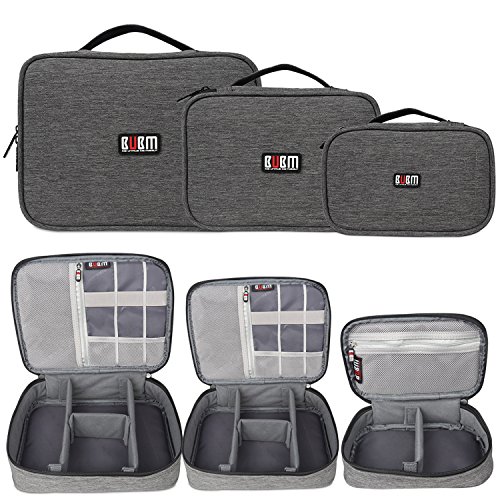 BUBM 3 Stücke Mehrfachfunktion Kabelorganiser Tasche Reisetasche für Elektronische Zubehöre wie Netzteil, Maus und USB Stricks, Denim Grau