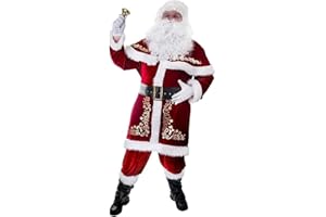 NAIQIALUO 7pcs Costume de père noël Ensemble de noël Grande Taille Costume de père noël en Velours de Luxe pour Hommes Adultes Adolescent 5XL