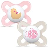 MAM Original Pacifier for Newborn 0-2 Months, Bright Pink, 2 pcs | With symmetrical, flat and flexible soft silicone teat, ea