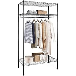 amzdeal Portant Vêtements Penderie Armoire de Rangement Métal de Haute Qualité Solide Spacieux Rangement pour Vêtements Organisateur avec 2 Etagère et Barre de Suspension-Dimensions:88x45x172cm