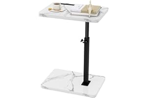 IBUYKE Tavolino a forma di C, girevole a 360°, regolabile in altezza, per stanze strette, con slot per telefono e tablet, per soggiorno, camera da letto, effetto marmo bianco TVT003BW