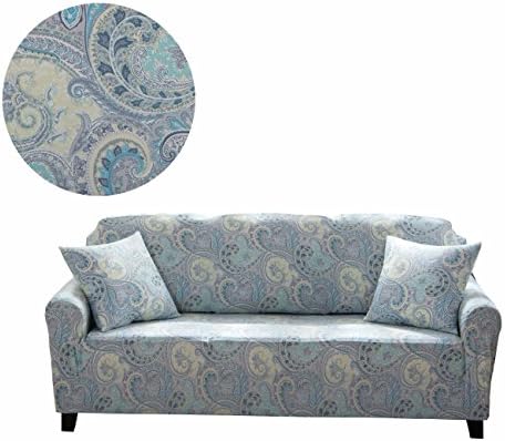 ENZER Sofa Slipcover Stretch Elastic Fabric Flower Bird Pattern Chair Loveseat Couch Settee Sofa Covers 1-Piece Pet Dog Protector (4 Seater, Peacock Tail)