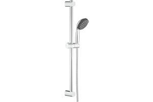 GROHE Vitalio Start 100- Conjunto de ducha (teleducha 10 cm con 1 chorro, barra ducha 62 cm, soportes de pared metal, flexo 1,75 m, menor consumo agua, instalación QuickGlue), cromo, 27942000