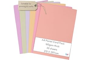 BCREATIVETOLEARN Tarjetas de colores pastel A4, 50 hojas de 160 g/m², 6 tonos A4, fotocopiadora, hojas de tarjetas de colores pastel