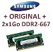 Produktbild Speicher, 2 GB Dual Channel Kit SAMSUNG original 2 x 1 GB 200 pin DDR Speicher PC 2-667 2-5300 SO-DIMM (2 x M470T2864EH3 -CE6) DDR2 RAM Notebook Laptop Akku für Apple MacBook, MacBook Pro, iMac, mac mini (2006/2007), 100% kompatibel mit DDR Speicher PC 2-4200 2-533