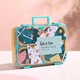 Renkli Kedi Desenli Beslenme Kutusu - 700 ml 3 B&ouml;lmeli Taşıma Kulplu &Ccedil;ocuk Beslenme Kabı PP (Turuncu)