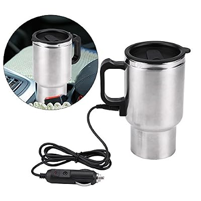 Jadeshay Thermos électrique - 65 ℃ 12V voiture électrique Bouilloire Tasse Voyage en acier inoxydable Chauffage Parfaits for Café Thé, 450ml