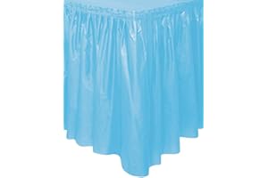 UNIQUE Solid Powder Blue Plastic Rectangular Table Skirt (73cm x 4 meters) 1 Count - Easy Assembly and Reusable, Elegant & Versatile Party Decor