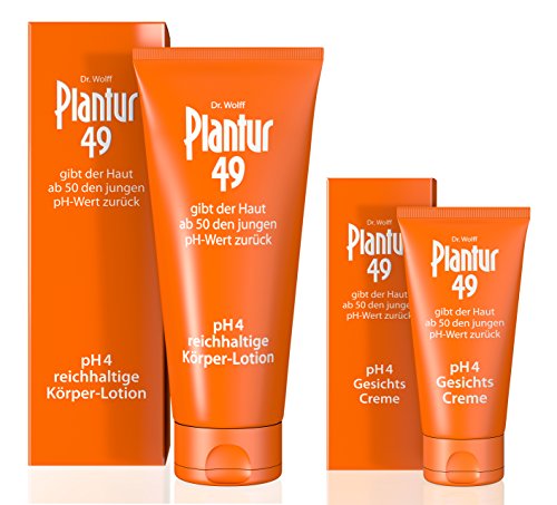 Plantur 49 Gesichts-Creme, 50ml + Plantur 49 Körper-Lotion, 200ml, altersgerechte Hautpflege für die Haut ab 50 mit pH4